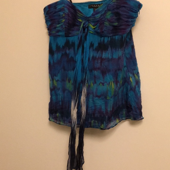 Silk Blue Tie-Dye Strapless Going Out Top - Picture 5 of 5